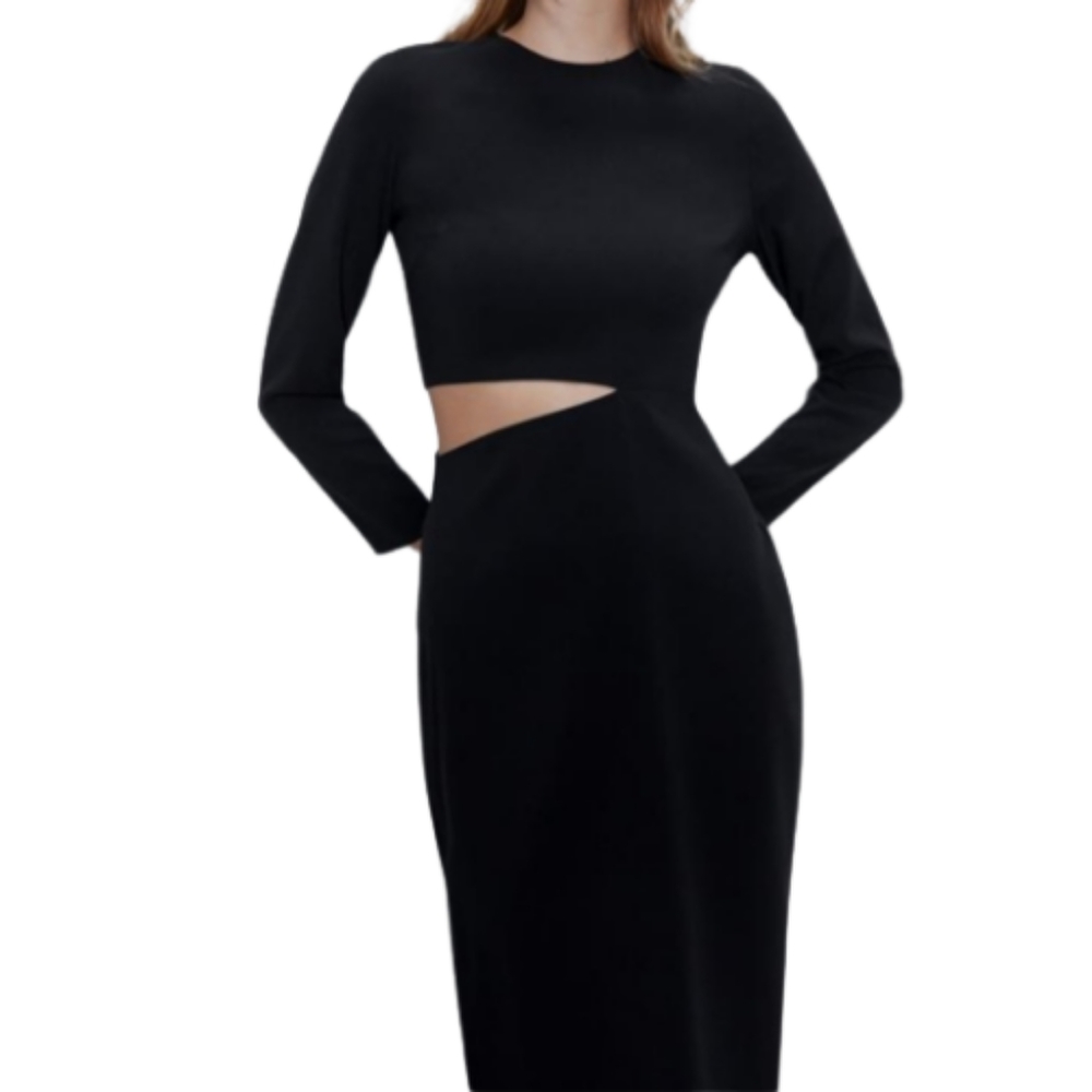 Zara Women Long Black Cut Out Detail Dress US size small